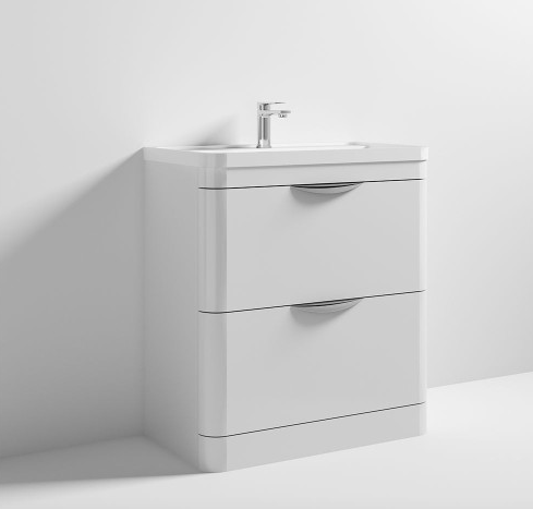 Parade 800mm White Gloss Floor Standing Cabinet & Polymarble Basin